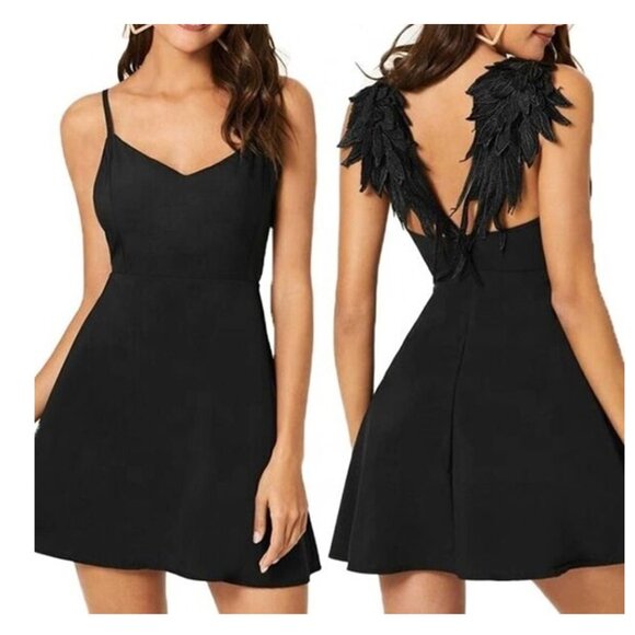 xys.cm Dresses & Skirts - Black Angel Wing Back Skater Mini Zipper back Cocktail Party Dress Small NWT